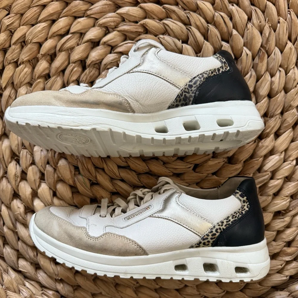 Mephisto‎ Lorane Women's Cream and Black Sneakers Leopard Accent Women’s 9.5 EUC - Picture 6 of 11